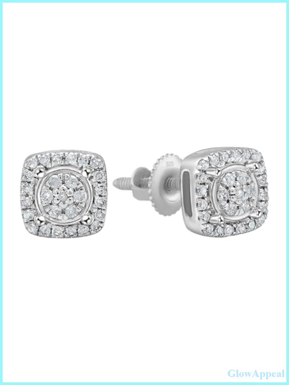 Round Natural Diamond Cushion Cluster Stud Earrings Sterling Silver